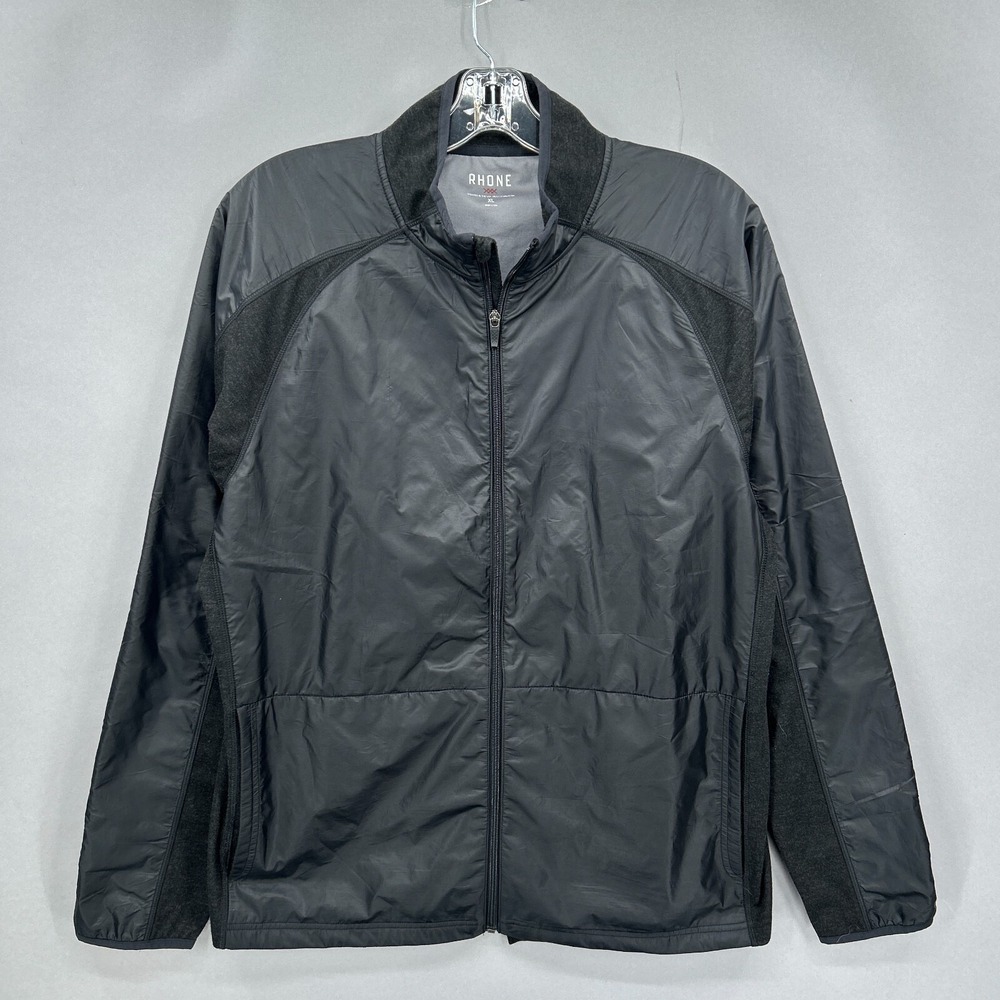 Rhone Jacket Mens XL Black Windbreaker Zip Up Tech Terry Performance Gym Running
